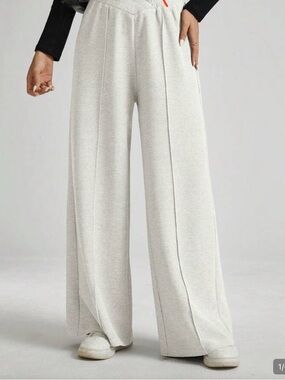 SHEIN White Wide Leg Seam-Front Pants